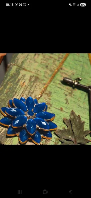 Collana vintage fiori blu oro