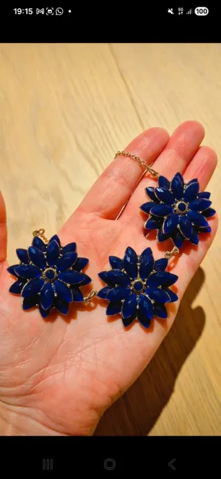 Collana vintage fiori blu oro