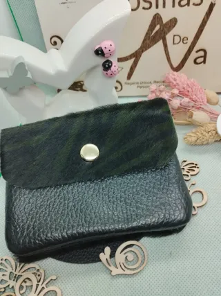 Monedero Piel Animal Print Negro/Verde
