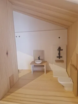 Casita de muñecas de madera amueblada