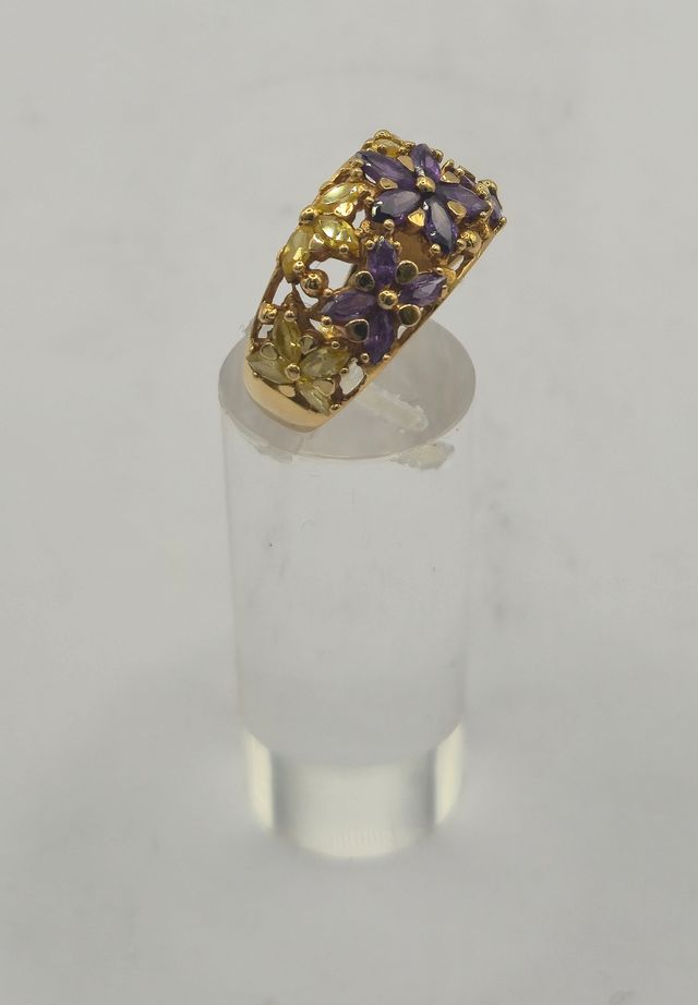 Anillo Oro 18k tallado con amatistas y Citrinos