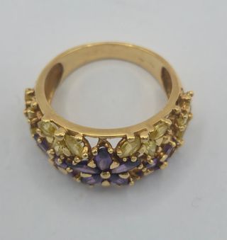 Anillo Oro 18k tallado con amatistas y Citrinos