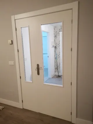 Puerta de salón doble con cristal y marcos
