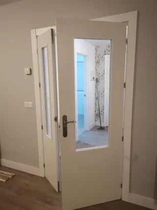 Puerta de salón doble con cristal y marcos
