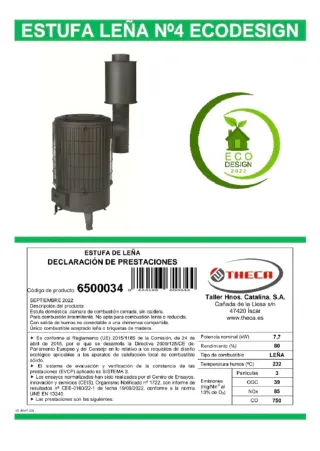 Estufa leña Theca Nº4 Ecodiseño 7.7Kw