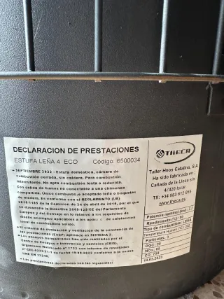 Estufa leña Theca Nº4 Ecodiseño 7.7Kw