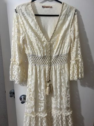 Vestido largo encaje beige talla S