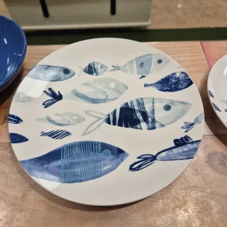 Juego vajilla 6 servicios azul y blanco