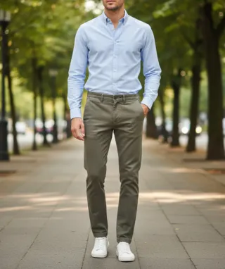 Pantalón Chino Recto Hombre Verde Oliva