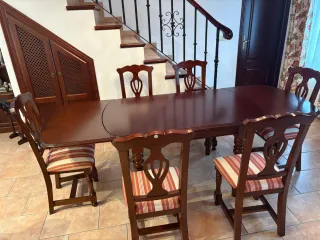 Mesa y 6 Sillas Comedor Madera Oscura