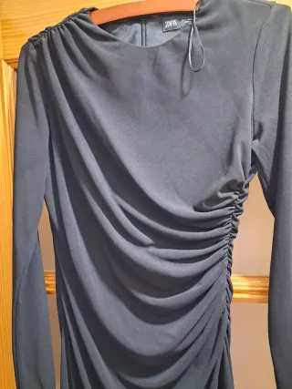 Vestido Zara Negro Fruncido