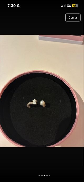 Anillo Tous plata con el osito y la perla.