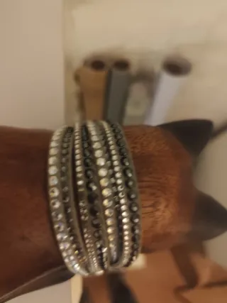 Pulsera Swarovski Cuero Gris con Cristales