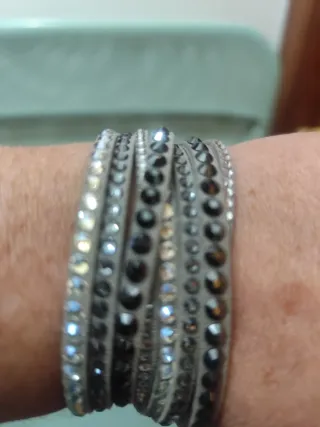 Pulsera Swarovski Cuero Gris con Cristales