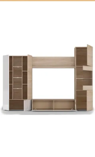 Mueble TV moderno madera y blanco , luces led