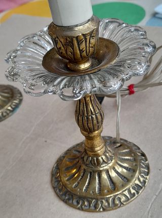 Pareja Lámparas Mesilla Cristal y Metal