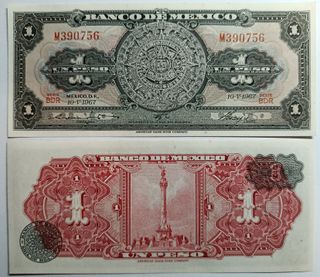 BILLETE MEXICO 1 PESO 1967 PICK 59J