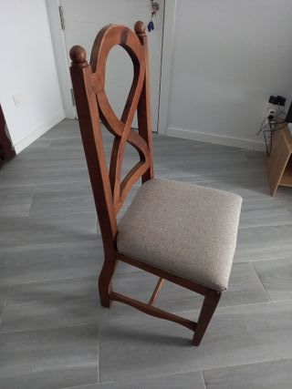 4 Sillas Madera Pino Tapizado Beige