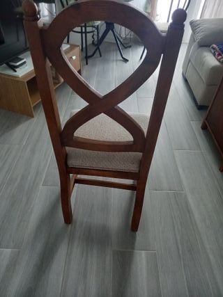 4 Sillas Madera Pino Tapizado Beige