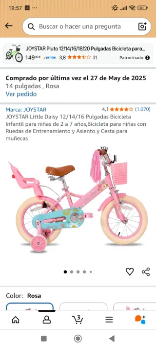 Bicicleta infantil niña 14 pulgadas