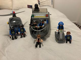 Playmobil Kit Policía Helicóptero Barco Moto