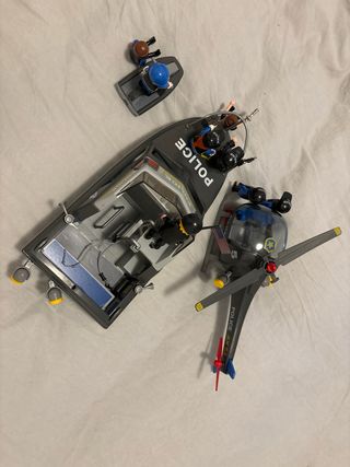 Playmobil Kit Policía Helicóptero Barco Moto