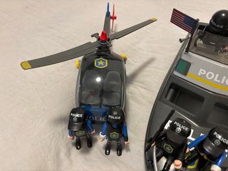 Playmobil Kit Policía Helicóptero Barco Moto