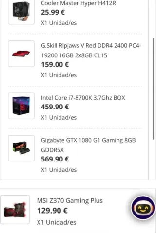 PC Gaming i7 8700k GTX 1080 Negro