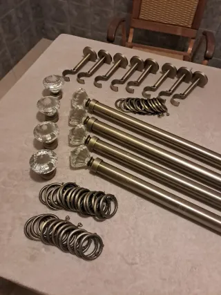 4 Barras de metalicas bronce con remate de cristal