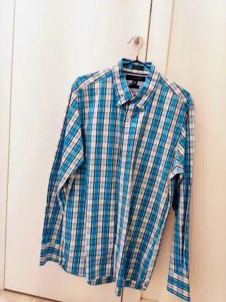 Camisa Tommy Hilfiger Cuadros Azul y Blanco