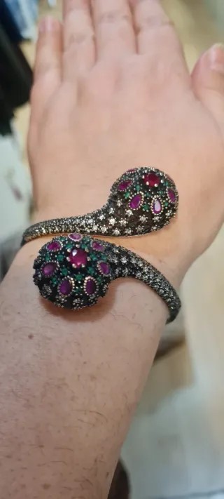 Brazalete Plata 925 Esmeraldas y Rubíes