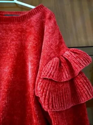 Conjunto Jersey Rojo y Vaquero Ancho Negro