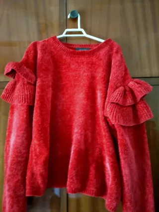 Conjunto Jersey Rojo y Vaquero Ancho Negro