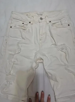 Pull&Bear Shorts Vaqueros Blancos Desgastados