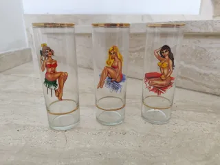 3 Bicchieri Vintage Pin-up Filo Dorato