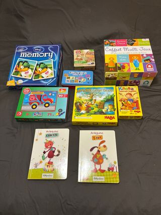 Lote de 7 juegos de mesa infantiles + 2 libros