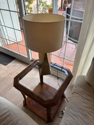 Mesa auxiliar madera y cristal