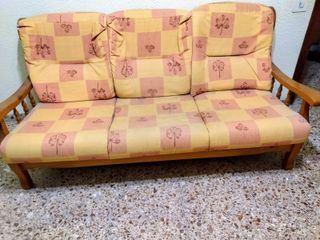 Sofá 3 plazas madera y tela