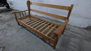 Sofá 3 plazas madera y tela