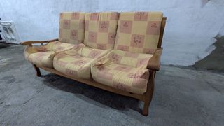 Sofá 3 plazas madera y tela