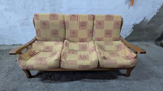 Sofá 3 plazas madera y tela