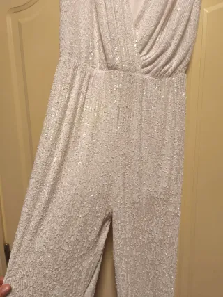 Mono largo lentejuelas plateado y blanco