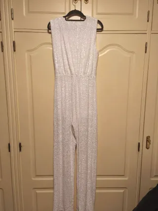 Mono largo lentejuelas plateado y blanco