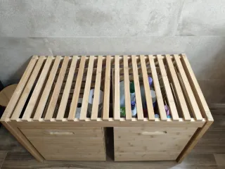 Banco zapatero de bambú con 2 cajones