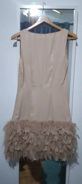 Vestido elegante con plumas rosa palo