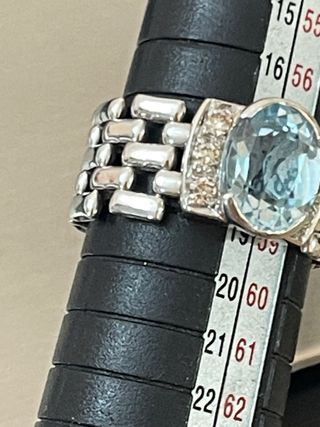 Anillo Oro 18k Aguamarina y Diamantes 8.35g