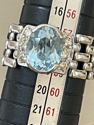 Anillo Oro 18k Aguamarina y Diamantes 8.35g