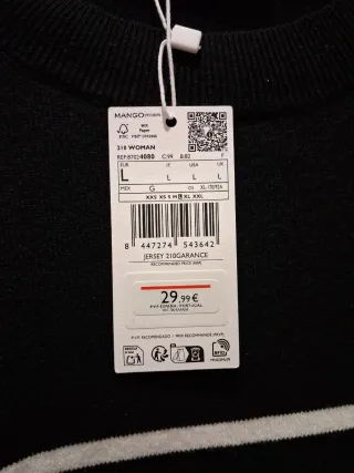 Jersey Mango Rayas Blanco y Negro Talla L