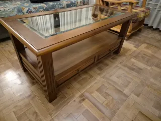 Mesa centro madera cristal y cajones