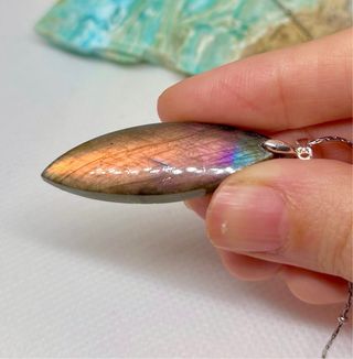 Colgante Labradorita Naranja multicolor plata 925